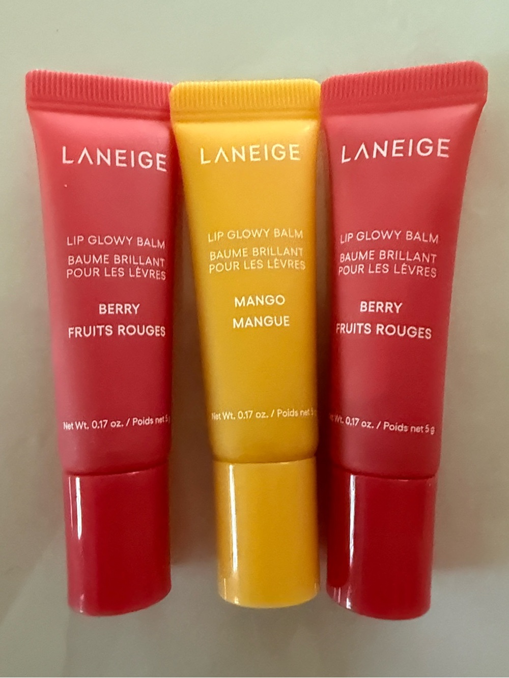 LANEIGE Lip Glowy Balm Trio - Berry (Red) & Mango (Yellow)
